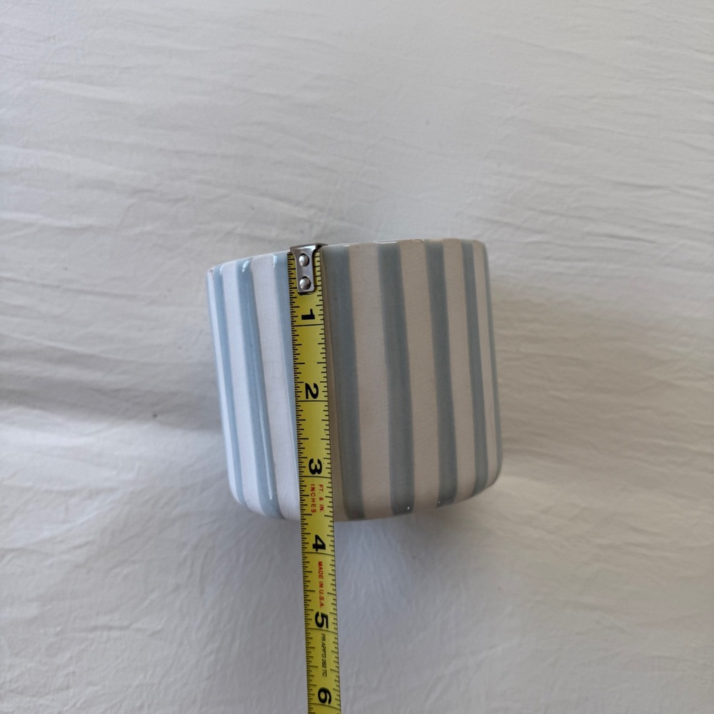 Striped Ceramic Planter in Light Blue and White - Picture 2 of 6